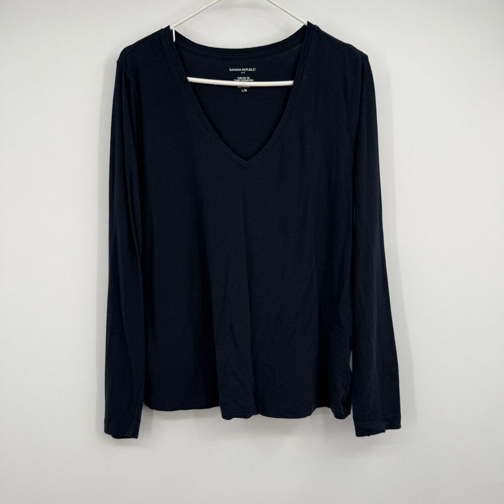 Womens Banana Republic LS Navy Blue Timeless Tee T-Shirt L Intemporel Layering